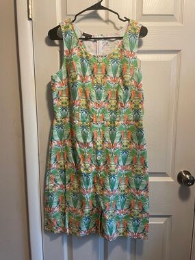 Talbots Tropical Parrot Print Sleeveless Mini Dress - Green & Orange
